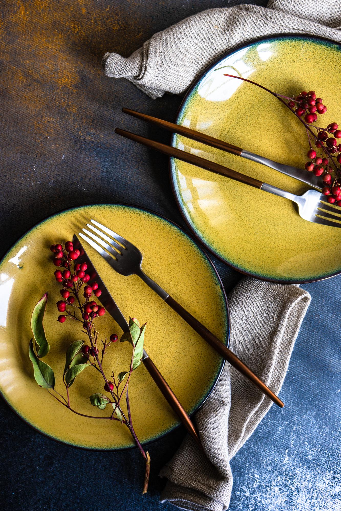 Large editorial shot of plated tasting menu